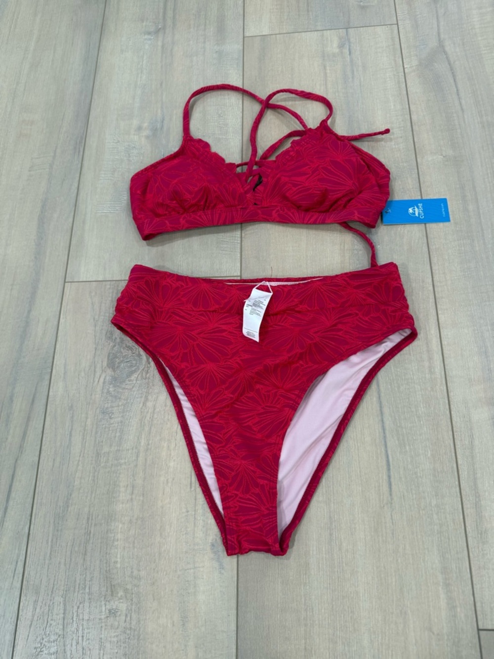 Cupshe Red Floral-Print Bikini Set